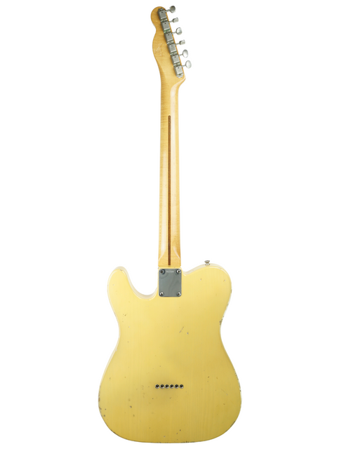 1961 Fender Telecaster in yellow, a 1998 Cunetto Nocaster Relic from the Custom Shop, exemplifying classic guitar artistry.