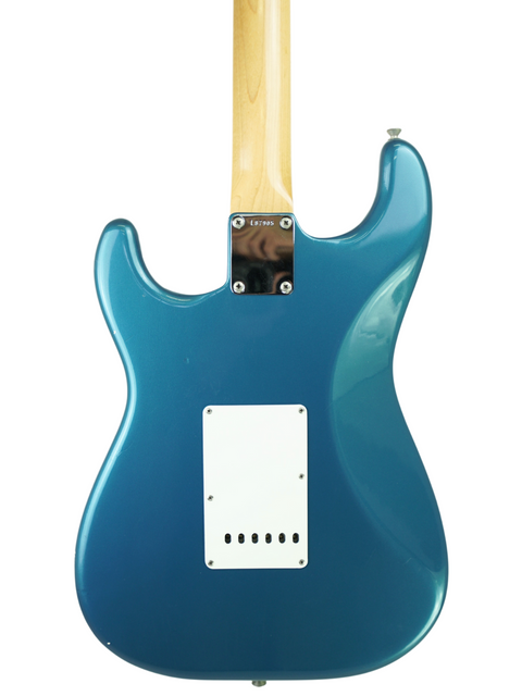 1965 vintage Fender American Standard Stratocaster electric guitar in blue, representing timeless style and quality.