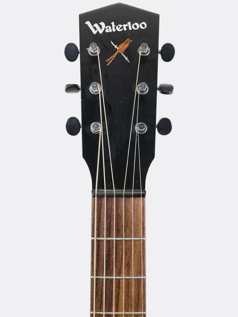 WL-14 Scissortail headstock with 'Waterloo' branding on a white background