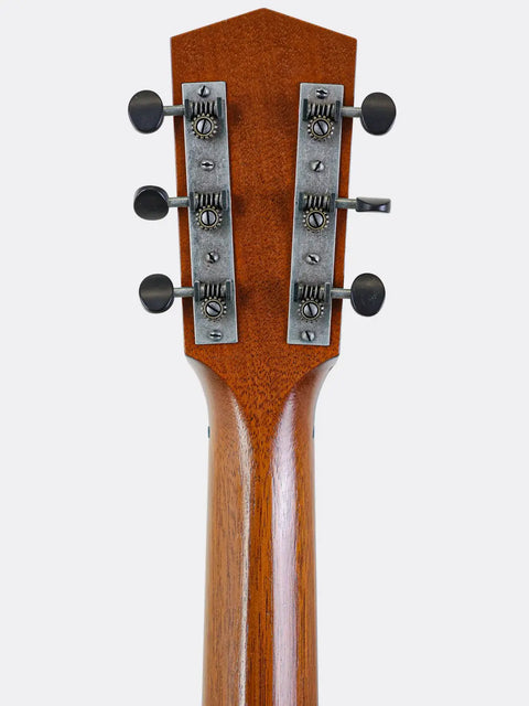 Close-up of a WL-14 Scissortail headstock with tuning pegs on a white background