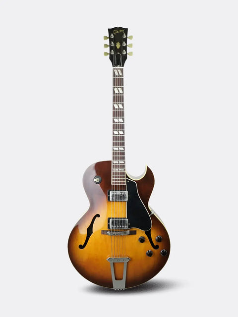 Gibson ES-175 guitar with a sunburst finish on a white background