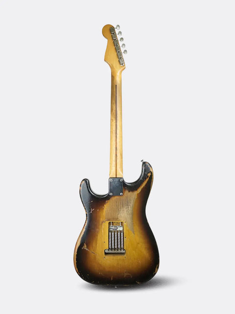 Fender Stratocaster with a sunburst finish on a white background