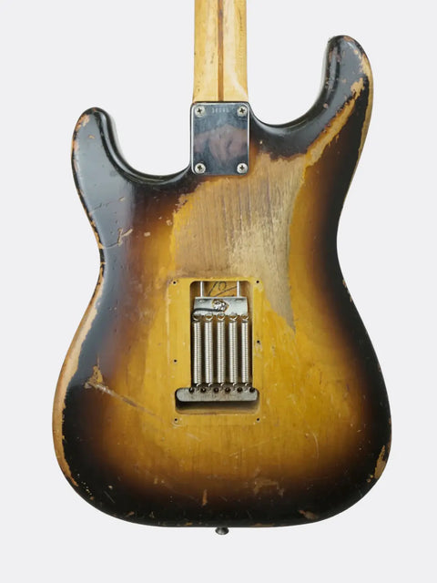 Fender Stratocaster with a sunburst finish on a white background
