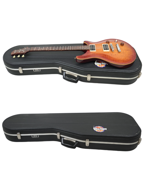 A Belman Double Cut Grand guitar from 2005, securely housed within its case, showcasing its elegant design.