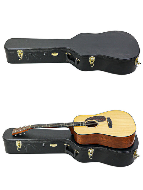 A Martin D-18 guitar from 2012 is shown alongside another guitar, both positioned differently for visual contrast.