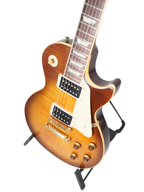A beautiful Gibson Les Paul Custom in sunburst, highlighting the unique features of the 1995 Jimmy Page Signature edition.