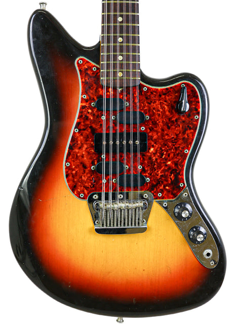 A classic 1966 Fender Electric XII guitar with a stunning sunburst finish and a stylish black pickguard.