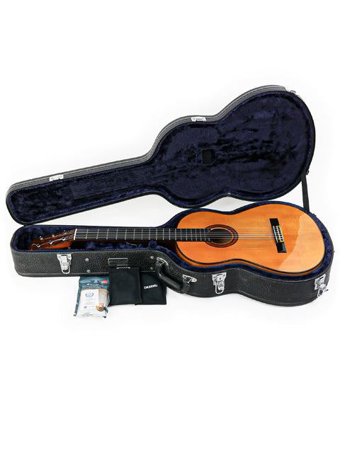 A classic José Ramírez 2A guitar nestled in its protective case, highlighting its Spanish heritage from 1963.