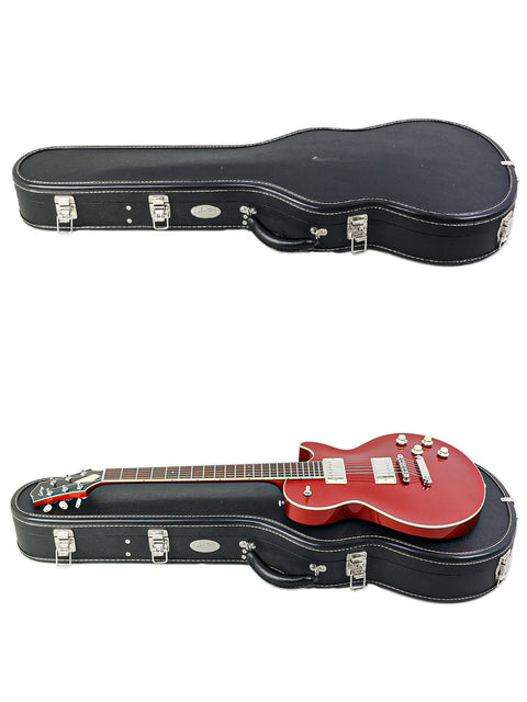 A pair of guitars nestled in red and black cases, featuring the Collings CL Deluxe from the USA, crafted in 2019.