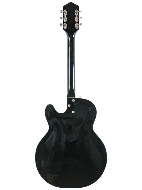 A sleek black Silvertone 1446 guitar featuring a white pickguard, representing vintage charm from 1961-65.
