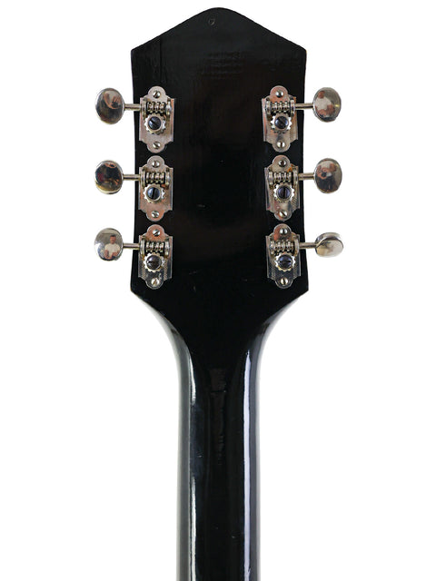 A vintage Silvertone 1446 'Chris Isaak' guitar headstock in black, complete with four knobs, from the years 1961-65.