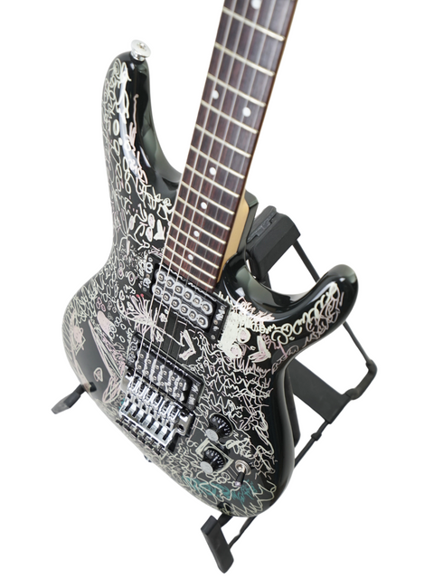 An eye-catching black and white patterned guitar, representing the rare Ibanez Limited Edition Joe Satriani from Japan, 2008.