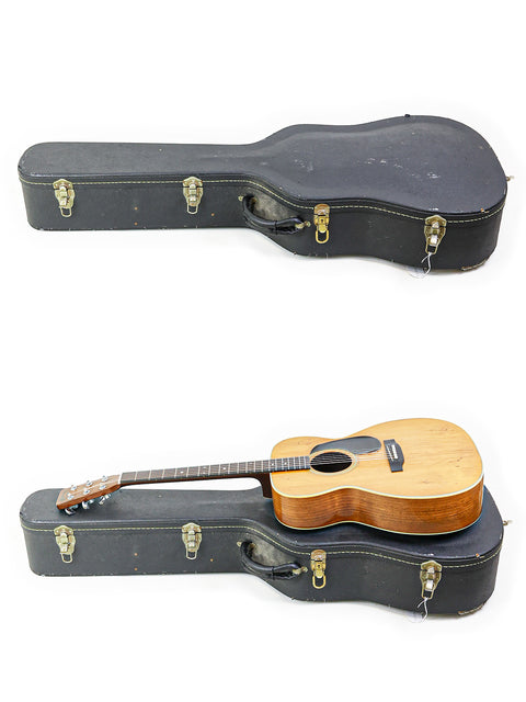 An image showcasing two guitars in different orientations, including a 1974 Vintage Martin 000-28 from the USA.