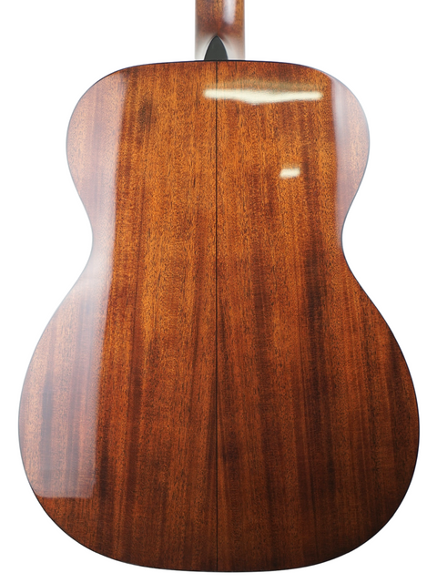 Back of a Martin 000-18 acoustic guitar, displaying its stunning wood finish and design, made in the USA, 2023.
