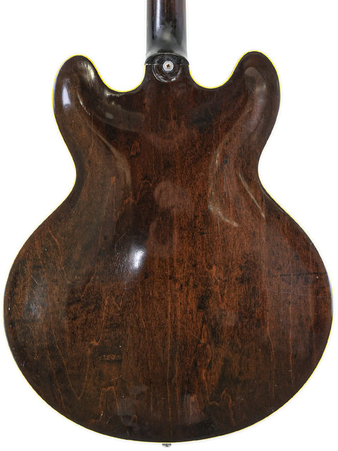 Back view of a 1964 Vintage Gibson ES-330TD guitar, featuring a beautifully crafted brown body.