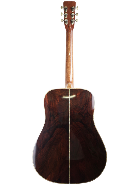 Back view of a Philson Custom D-18 Style acoustic guitar featuring a rich cocobolo wood finish, crafted in Vietnam 2023.