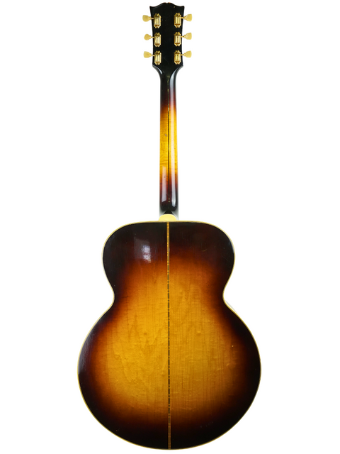 Beautiful sunburst Gibson J-200 left-handed guitar from 1955, exemplifying vintage style and exceptional sound quality.