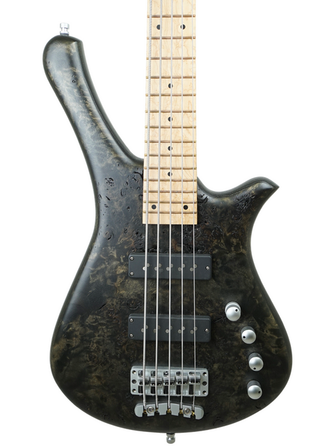 Black bass guitar with a shiny finish, featuring the Warwick Fortress Limited Edition Nirvana 5-String from Germany, 2014.