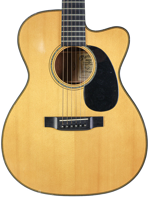 Close-up of a Martin 000-C David Gray Custom acoustic guitar, prototype #1 of 4, highlighting its unique features and finish.