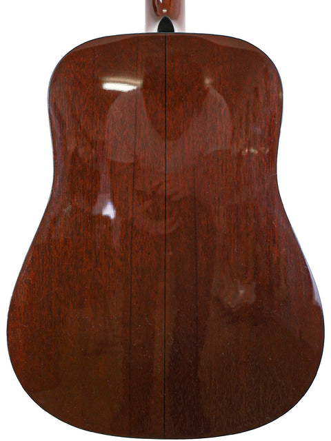 Close-up of a brown Martin D-18 Authentic 1937 guitar, highlighting its wooden back and neck, symbolizing quality and tradition.