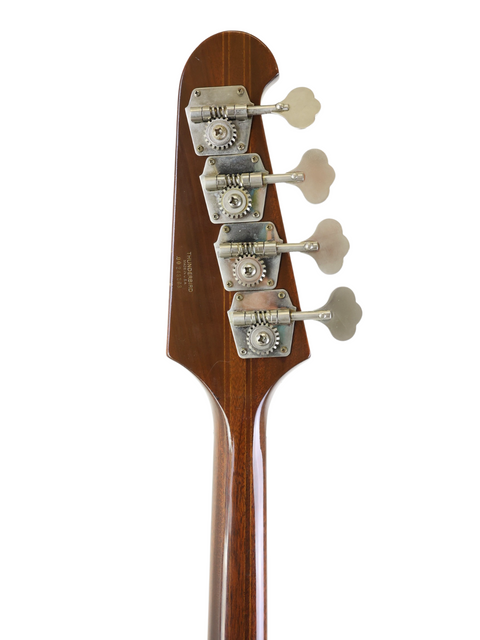 Close-up shot of a four-string vintage Gibson Bicentennial Thunderbird IV bass from 1976.