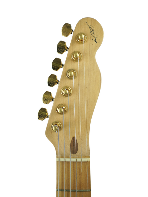 Close-up shot of the neck of a 1994 David Hart Pro Hart Telecaster, emphasizing its craftsmanship and limited edition features.