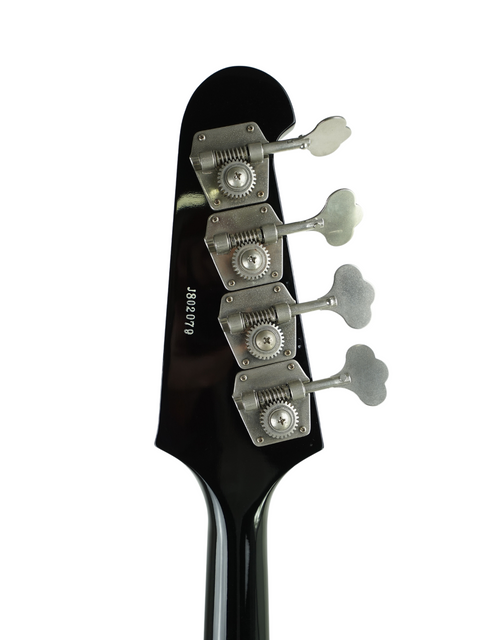 Detailed view of a four-string Orville Thunderbird Bass guitar, featuring a Tobacco Burst color, made in Japan in 1988.