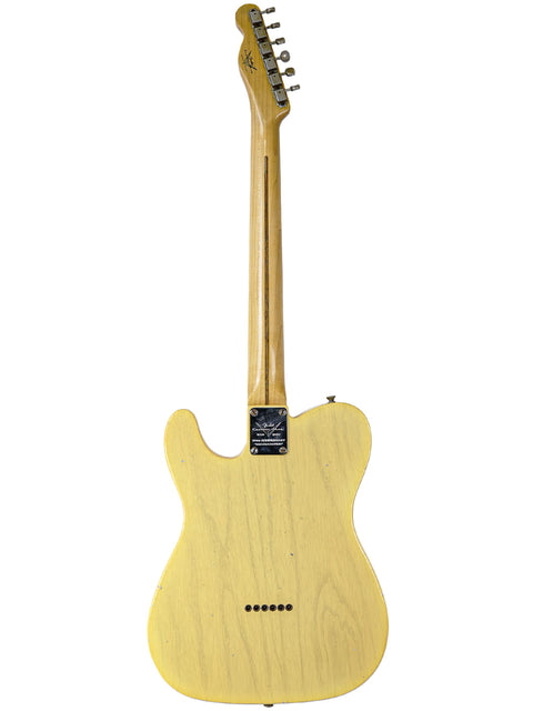 Fender Custom Shop 70th Anniversary Broadcaster: a yellow electric guitar with a striking white body, USA 2020 model.