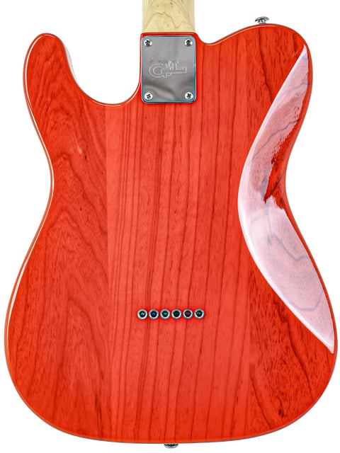G&L Fullerton Deluxe ASAT Classic Bluesboy, USA 2018: a red electric guitar featuring a white body and wooden neck.