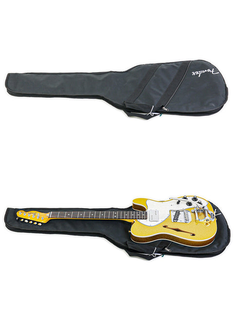 Image of two guitar cases, one holding a yellow guitar and the other a black guitar, showcasing a Txxx Custom Thinline '72.