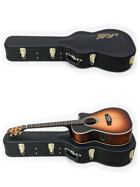 Maton EBG808C 'Nashville' guitar and another guitar in cases, displayed against a bright white backdrop.