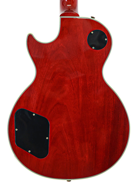 Red Gibson Custom Shop '68 Reissue Les Paul Custom guitar with black hardware against a clean white background.