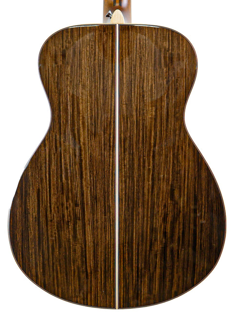 The wooden back of a Yamaha LS36 ARE acoustic guitar, highlighting its craftsmanship from Japan, created in 2020.