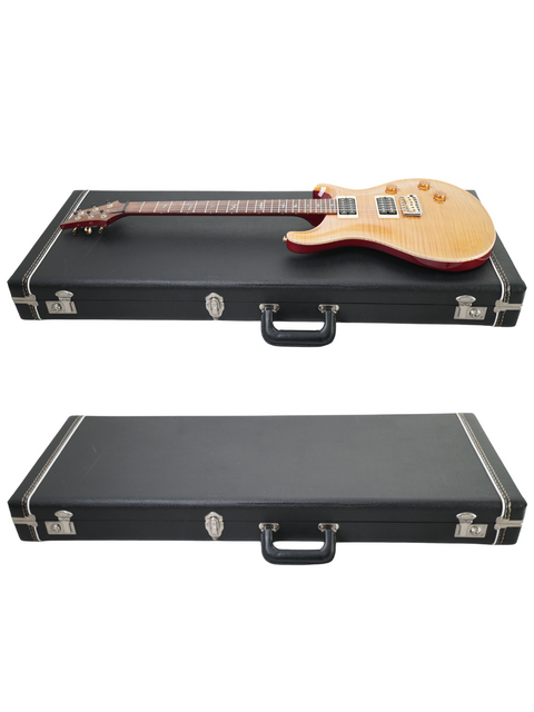 Two guitar cases beside a red and white PRS Custom 24 Brazilian Limited guitar from 2004, numbered 427/500.
