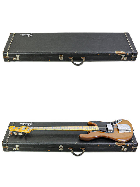 Vintage 1974 Fender Jazz Bass guitars in a case, displaying their unique design and rich musical heritage.