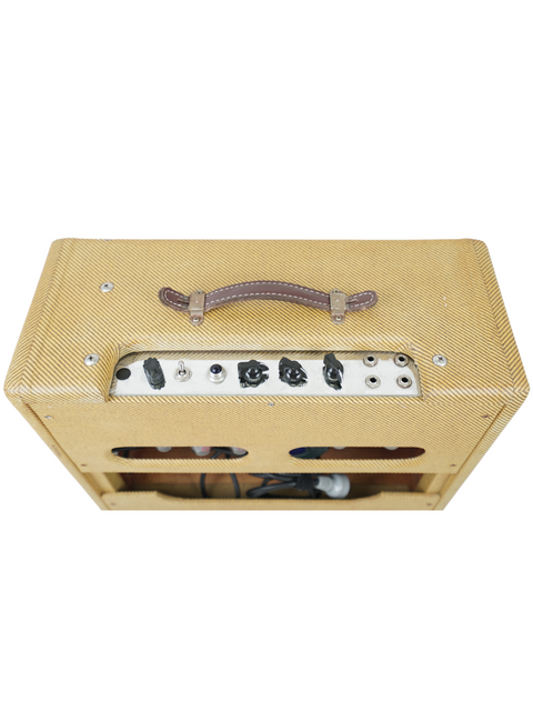 Vintage 2004 Victoria 20112-T Tweed Combo guitar amplifier featuring a leather strap and cord for a classic look.