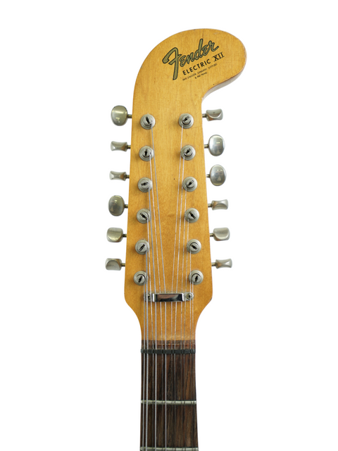 Vintage Fender Electric XII guitar from 1965 featured on a white background, showcasing its timeless design and elegance.