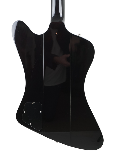 black guitar adorned with a white pickguard, emphasizing its modern aesthetic and suitability for various music styles.