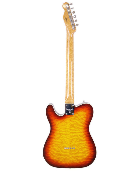 A 1998 Fender Custom Shop 50s Telecaster guitar featuring a striking sunburst finish, highlighting its vintage appeal.