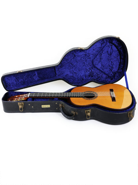 A Ramirez 4NE guitar in its case, displayed against a white background, highlighting its craftsmanship from Spain, 2012.