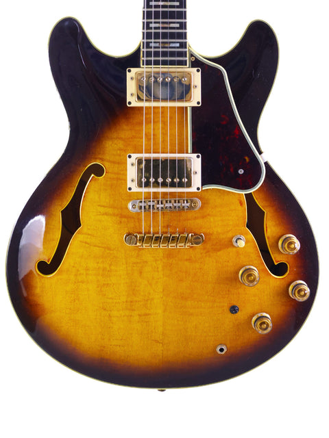 A sunburst-finished Ibanez Artist AS200 guitar from Japan, crafted in 1981, showcasing its vibrant color and design.