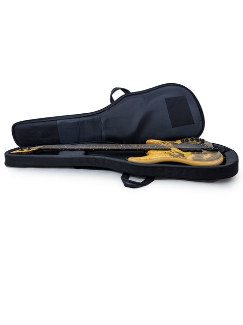 A vibrant yellow guitar case featuring a sturdy black handle, designed for the Dingwall Z3 Buckeye Custom 5 String Bass, Canada 2016.