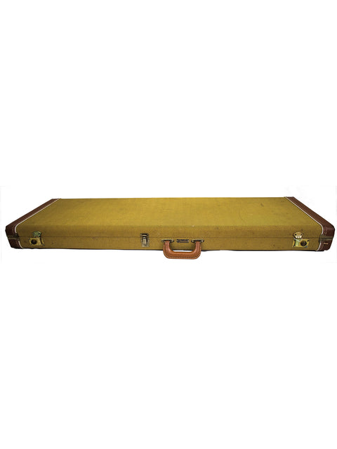 A yellow guitar case with a handle, tailored for the Fender Custom Shop ‘62 Jazz Bass Reissue, USA, from 2001.
