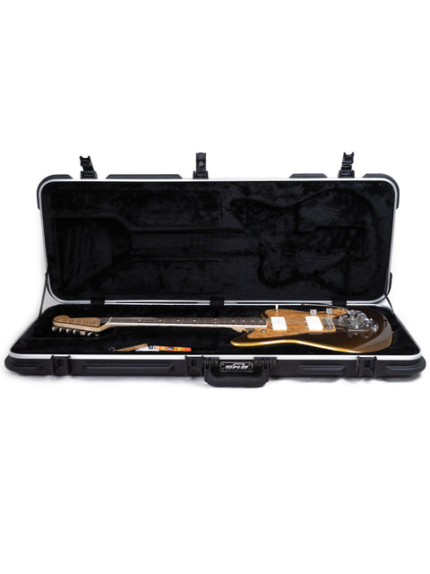 An open guitar case featuring a sleek Zachary & Mercer Mastermind “Deluxe” Offset guitar from Aust 2021.