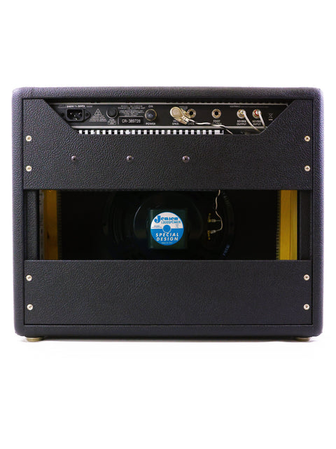 Black '64 Custom Princeton Reverb Combo Amplifier by Fender, featuring a blue sticker, highlighting its classic 2019 style.