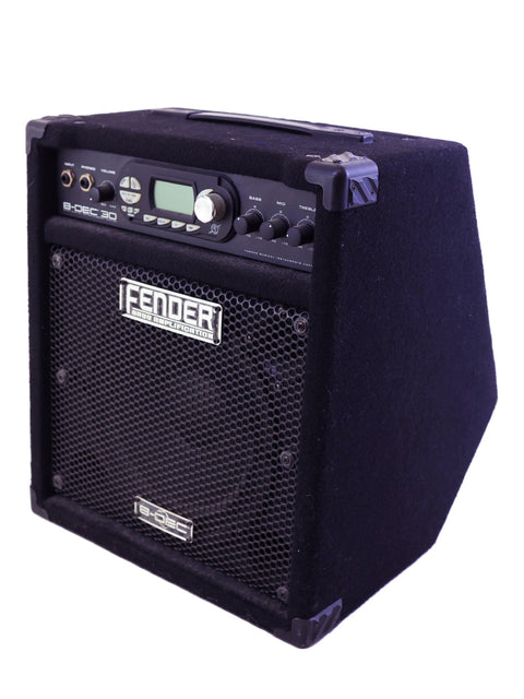 Black Fender B-DEC 30 bass amplifier isolated on a white background.