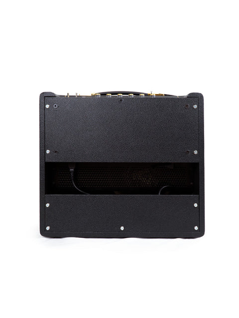 Black Marshall Studio Vintage SV 20C Mark II amplifier featuring elegant gold trim, designed in the UK, 2018.