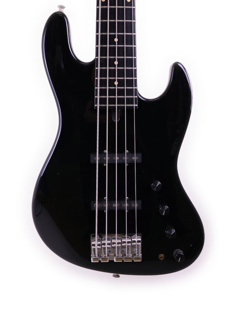 Black Sadowsky NYC Jazz Bass 5 String guitar with a clean white background, focusing on its modern design.
