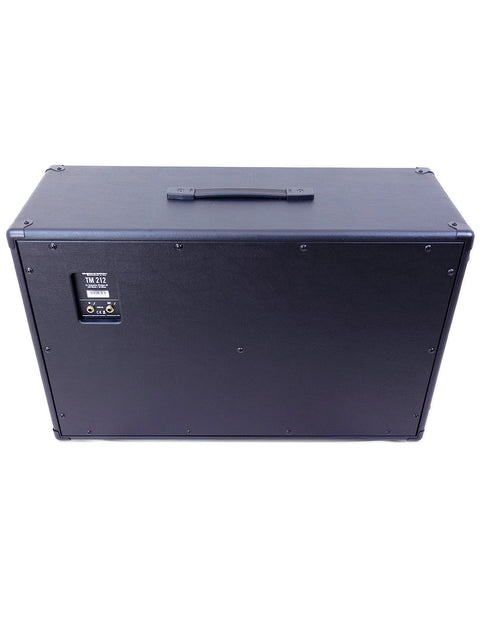 Black cabinet featuring a metal cover, representing the Hughes & Kettner TM 212 2x12 Speaker Box, made in Germany, 2021.