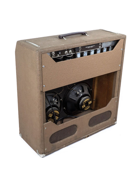 Brown Fender 6G12A Concert Amp from 1961, showcasing two speakers and a classic design.